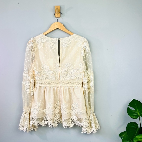 NEW | Anthropologie Champagne & Strawberry Ivory Lace Blouse - Picture 2 of 13